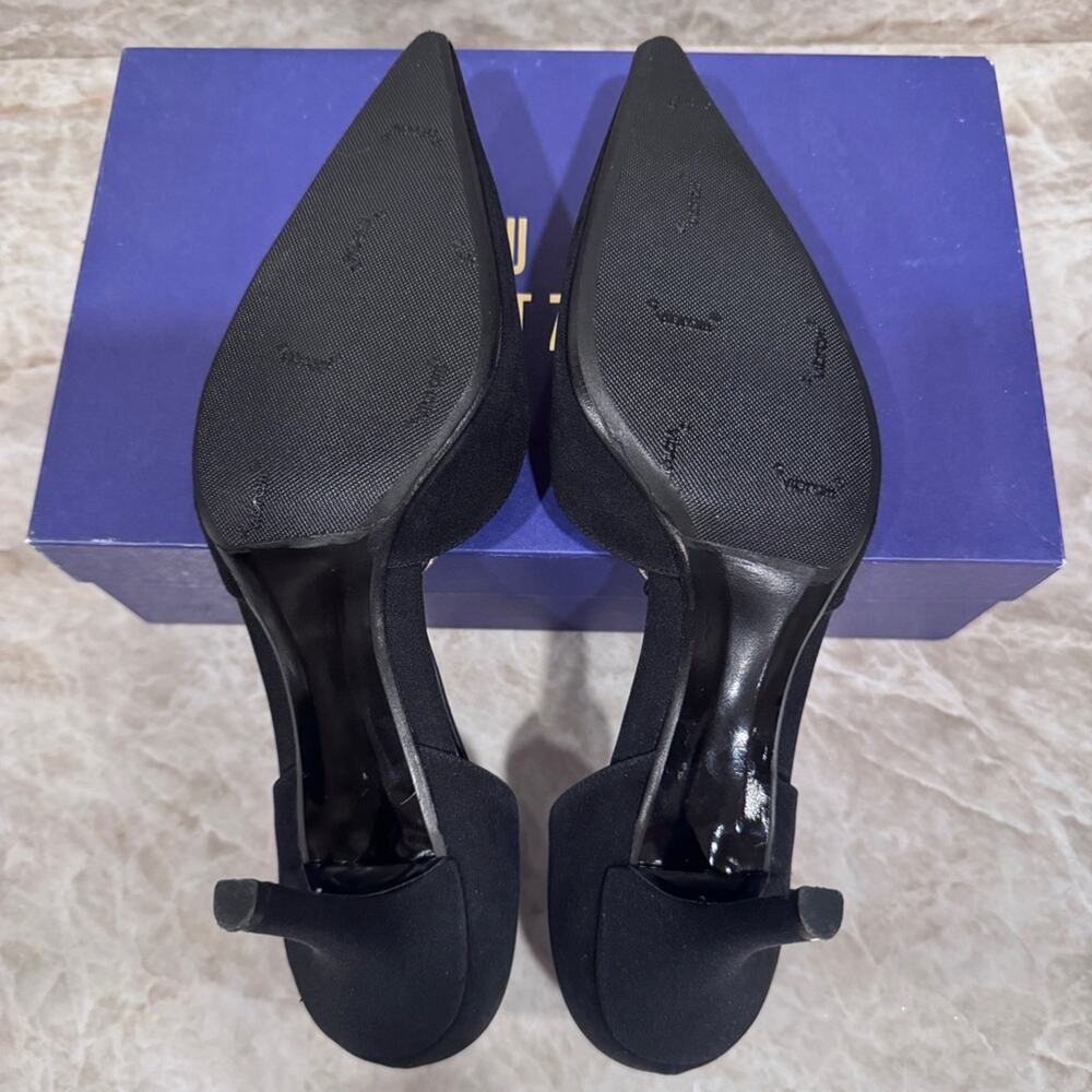 NWT Stuart Weitzman Black Dorsey Heels with crystal embellished T-strap - Picture 7 of 11
